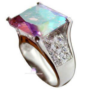 925 Sterling Silver Womens His Presence of God Aurora Borealis Ab Chunky Ring